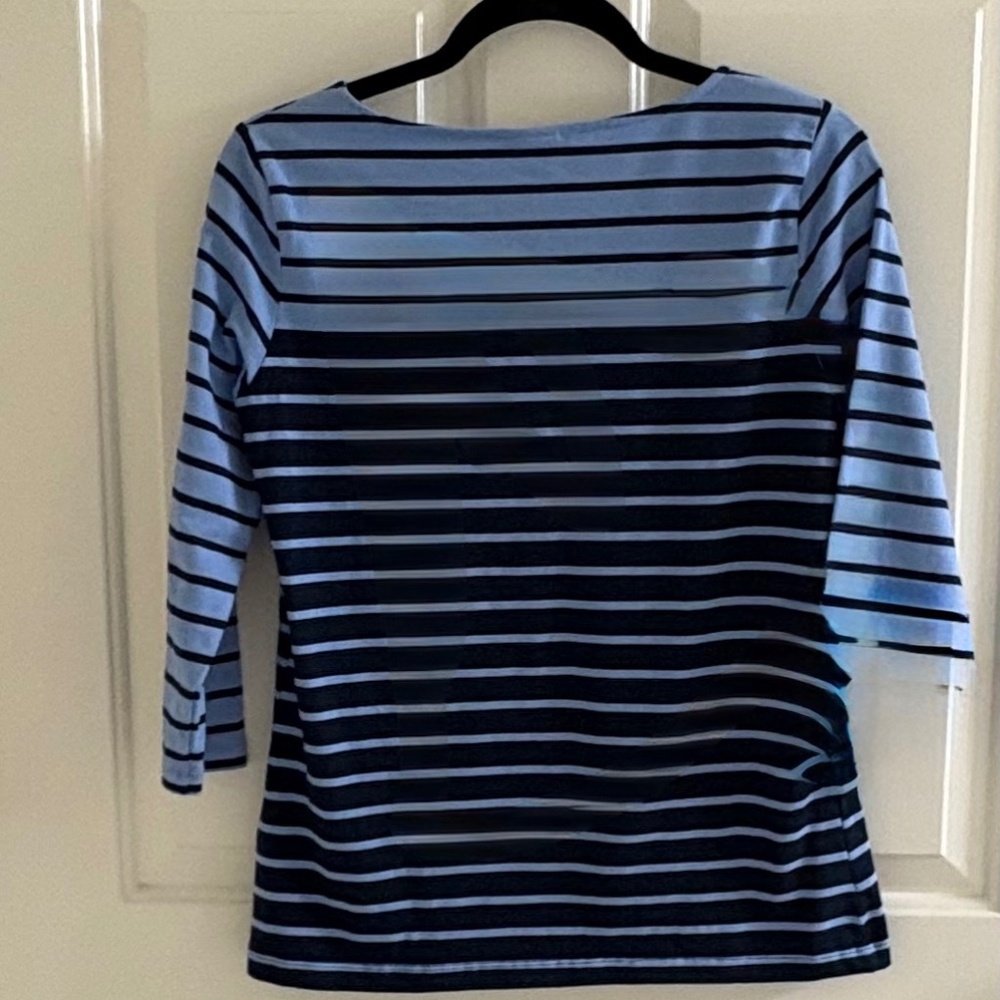 Stripe 3/4 Sleeve Top | Navy & Sky Blue – Size Small